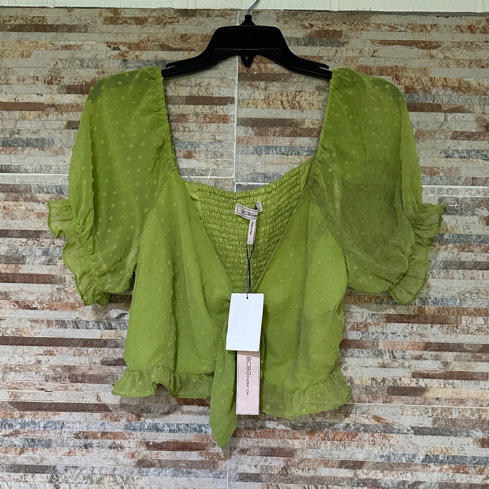 BCBGeneration Lime Green Ruffle Blouse